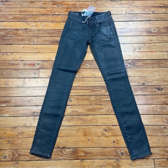 G-star Raw Lynn fit jeans faux leather mid rise skinny glitter slander black 24 - Picture 3 of 16